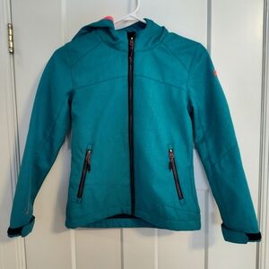Teal Hooded Jacket with Black Zipper